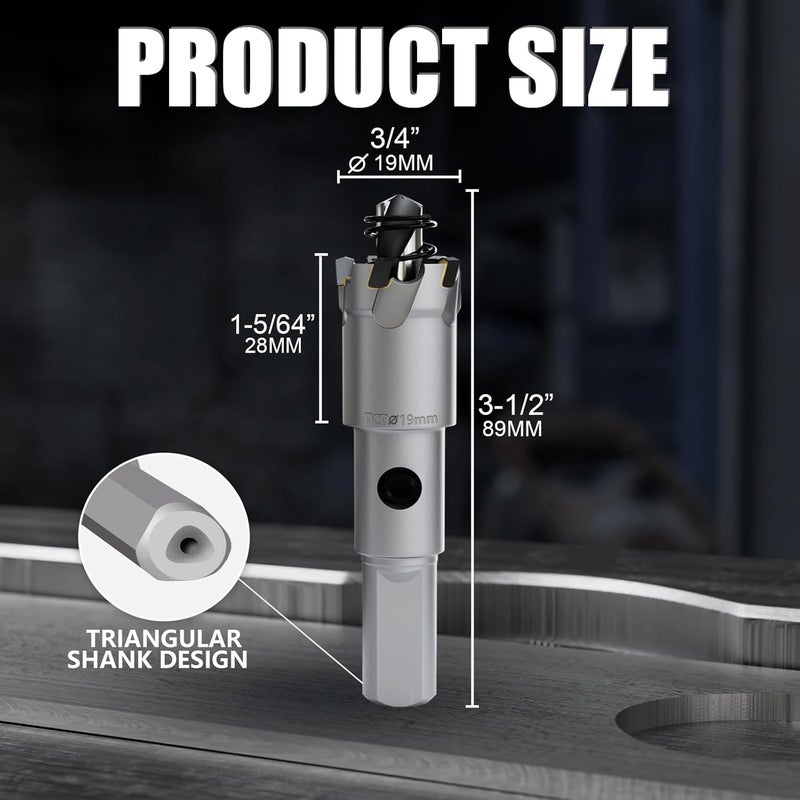GSTK Heavy Duty Carbide Hole Saw Set, 3/4” (19mm), Extra Deep Cutting Depth of 1.1 Inches (28mm) - Ideal for Stainless Steel, Mild Steel, Iron, Copper, Brass, and Plastic - Image 2
